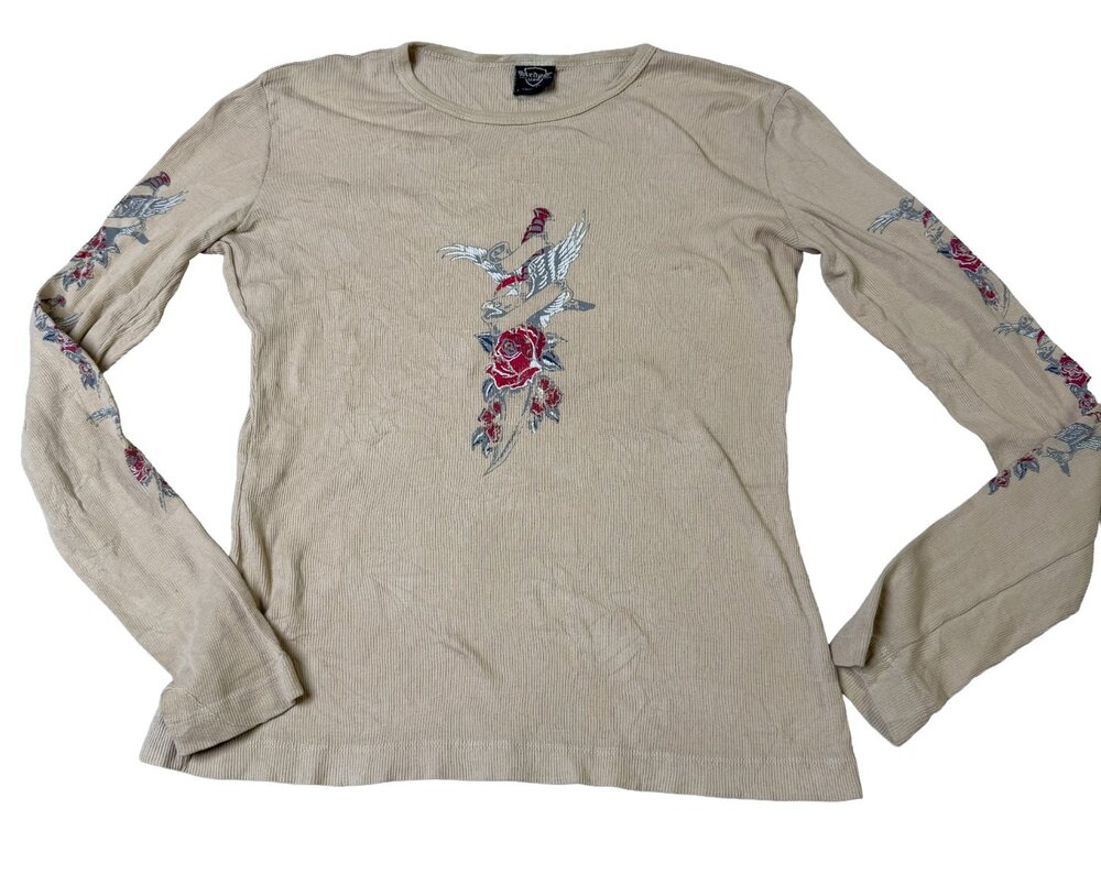 Sledge USA Biker Long Sleeve Thermal Shirt Womens Beige Crew Neck Ribbed Size L
